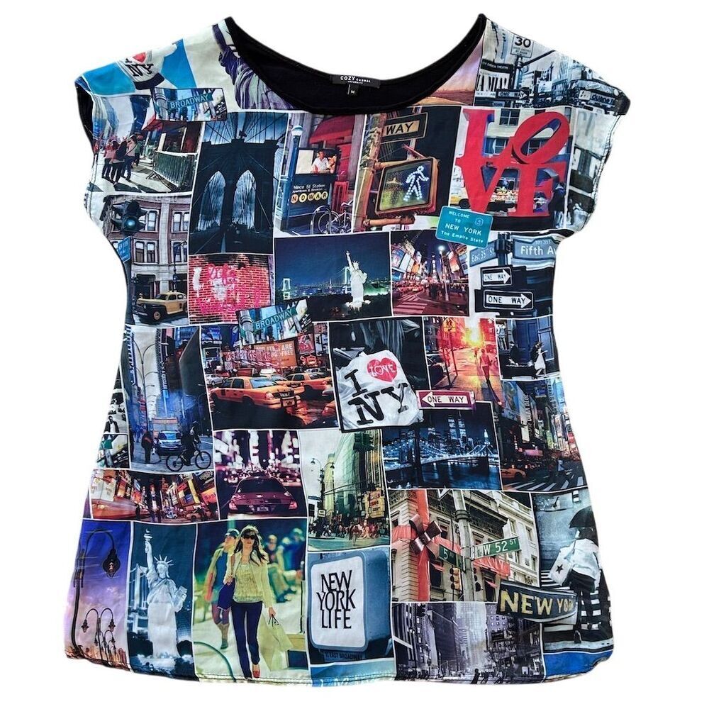 Cozy Casual Maternity NYC Graphic Collage Top Multicolor Size M